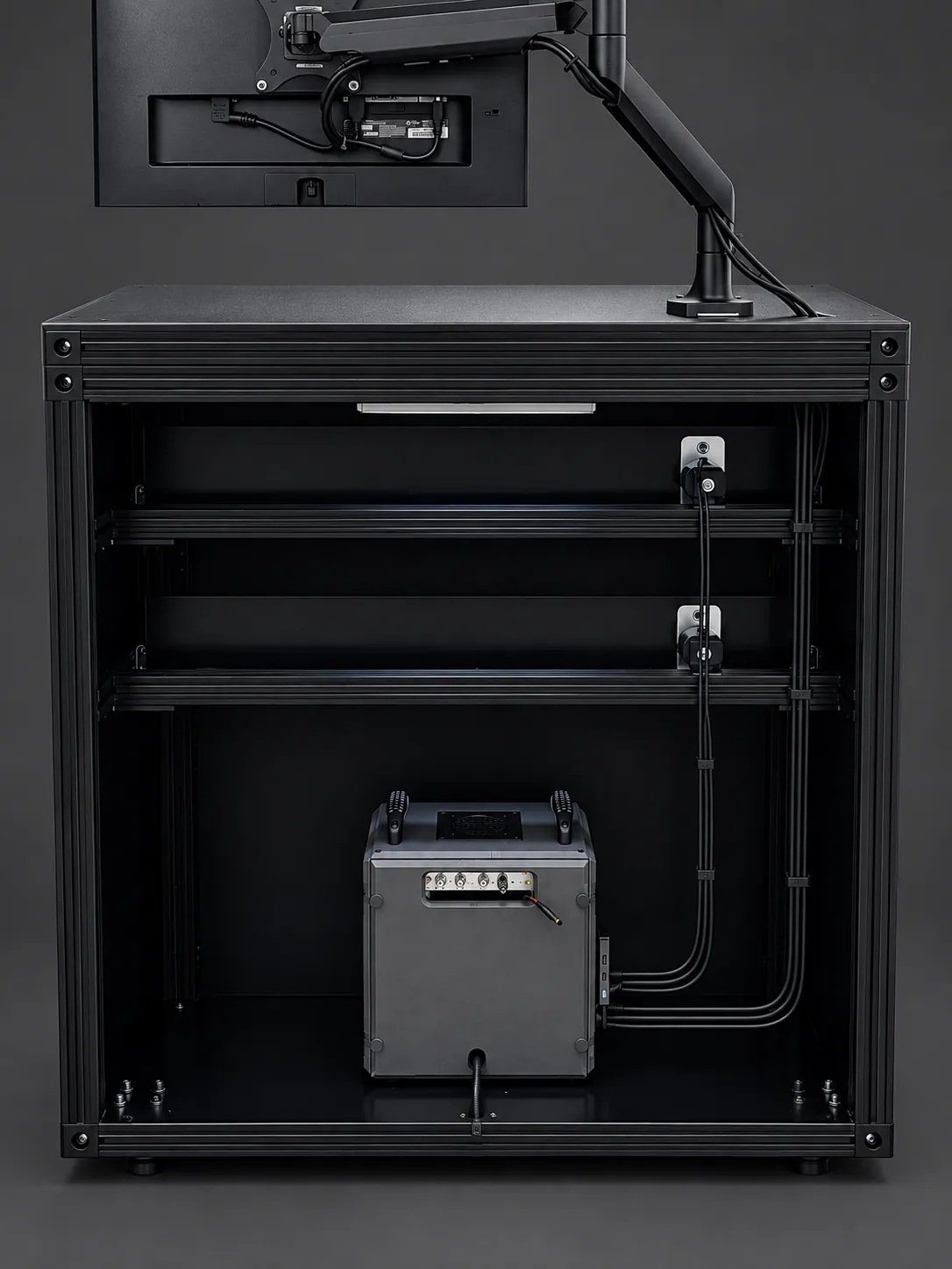 Custom workstation cabinet build with integrated cable management